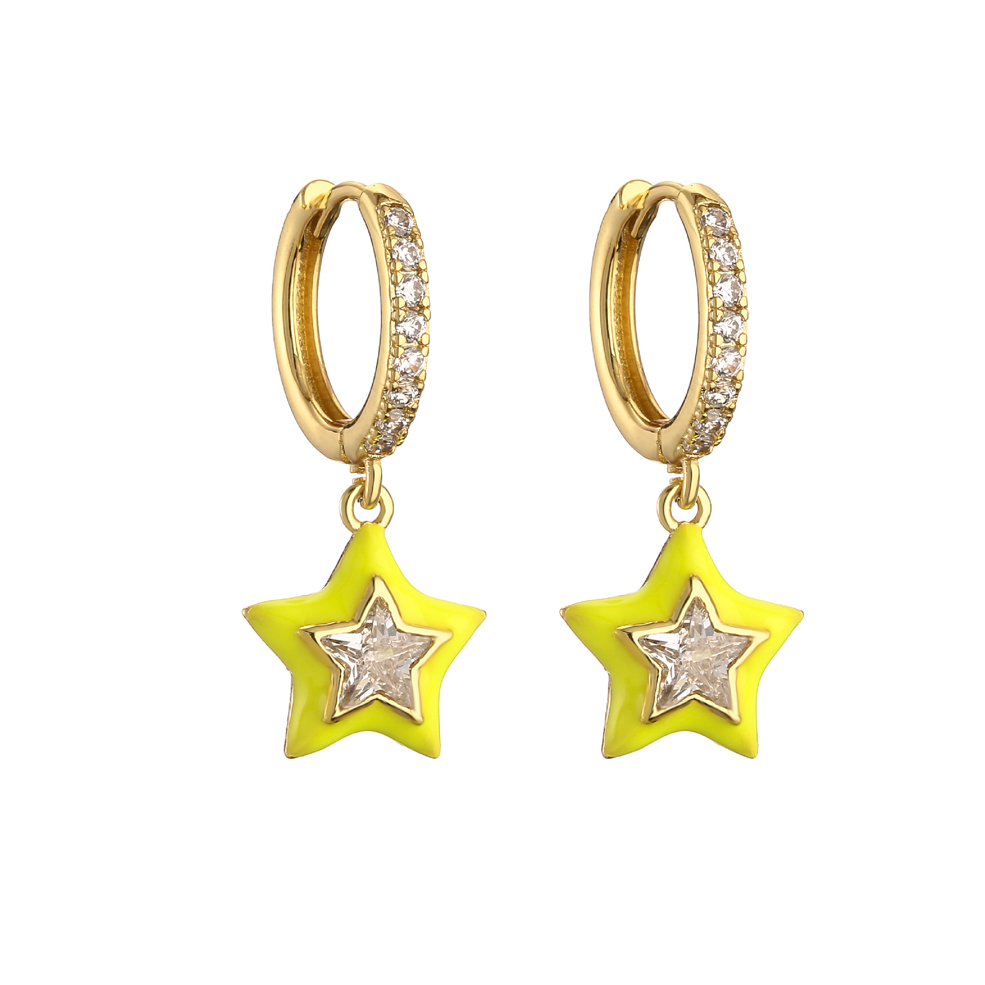 1 Pair Sweet Star Enamel Inlay Copper Zircon Earrings display picture 3