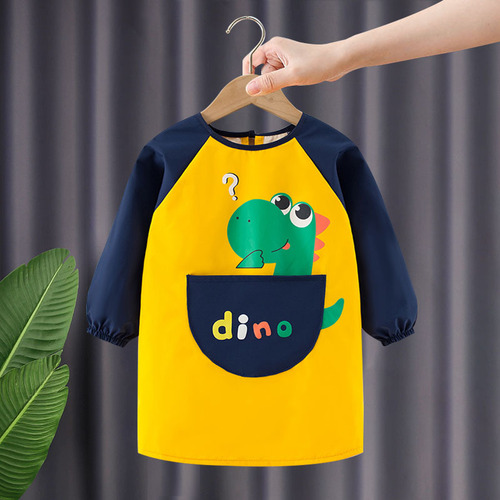 Children's aprons, boys' painting clothes, mid-length protective clothing, long-sleeved waterproof and oil-proof baby eating smocks, girls and older children