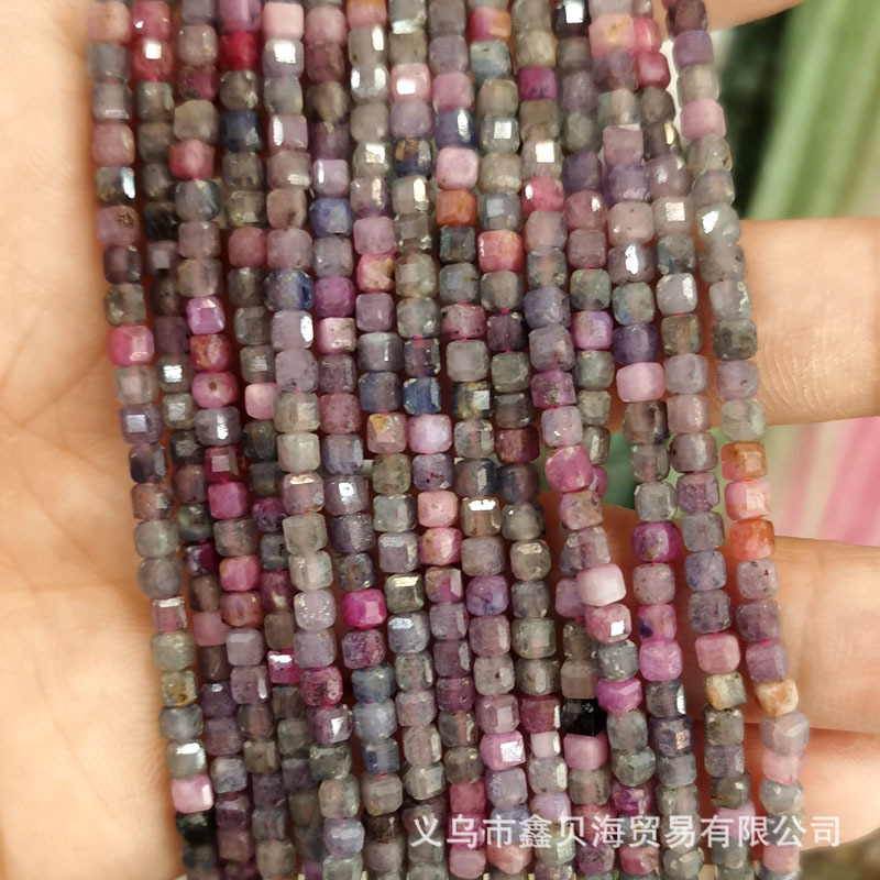 2.5*2.5mm天然石小方珠散珠方糖珠彩碧璽いちご晶紫晶方糖方粒ビーズ|undefined