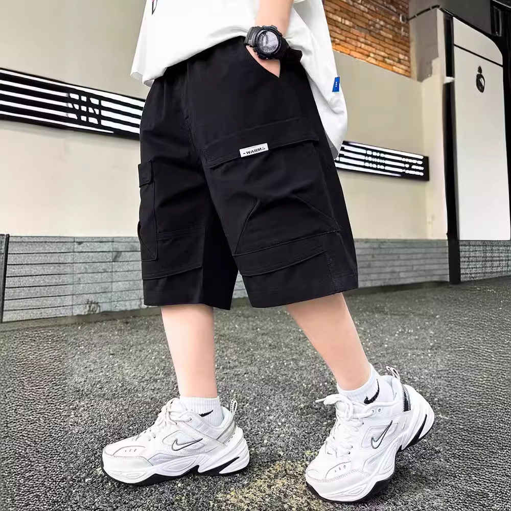 Children's Wear Boys Summer Pants Shorts 2024 New Style Mid-Big Children Summer Summer Thin Boys Workwear Pants