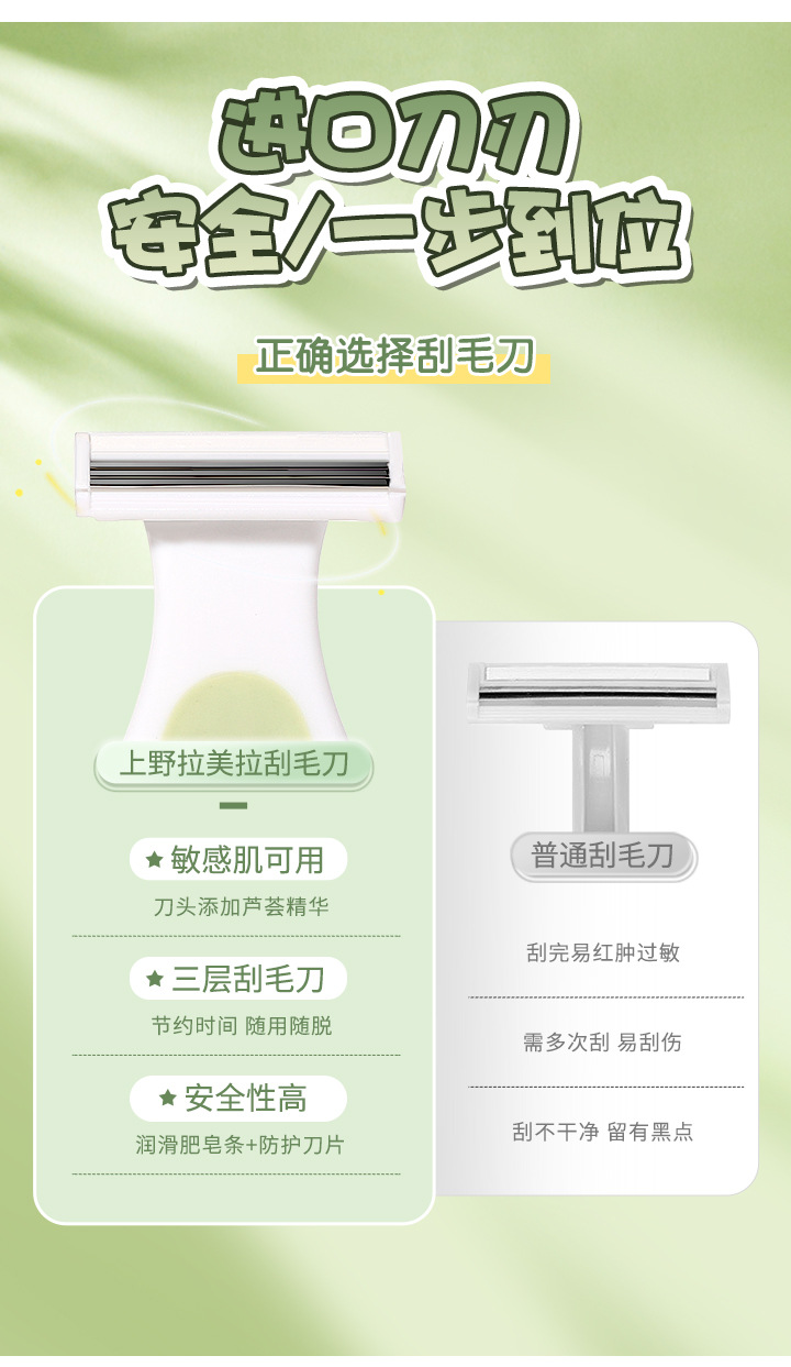 LMLTOP compact portable rake knife, two pieces, stainless steel three-blade shaving knife, female SY312 Specification drawing