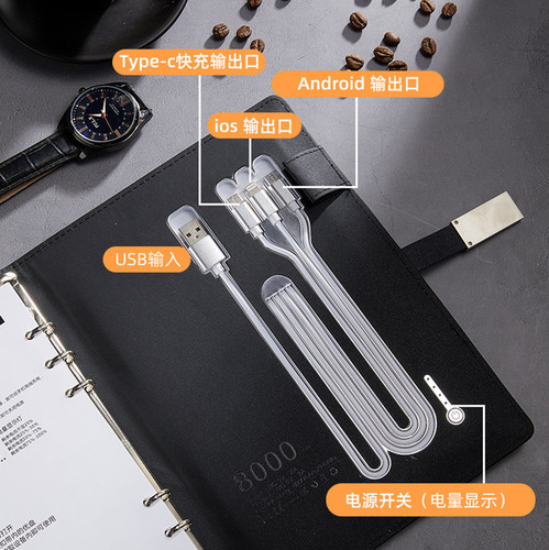 Wireless Charging Laptop Set Mobile Power Notebook with USB Flash Drive and Ring Binder Business Gift LOGO Wholesale
