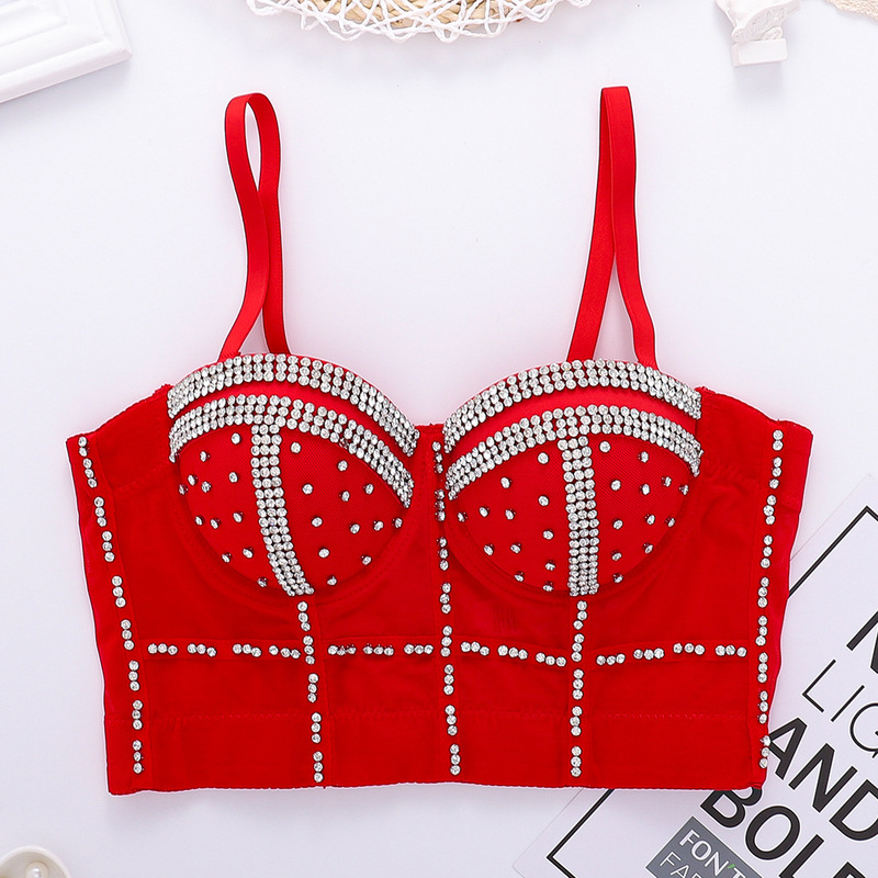 Amazon Beads Bright Diamond Strapless Fish Bone Shaping Outer Wear Corset Sprinkling Bar Performance Clothing Gathering Heavy Industry Sling Women's Tide