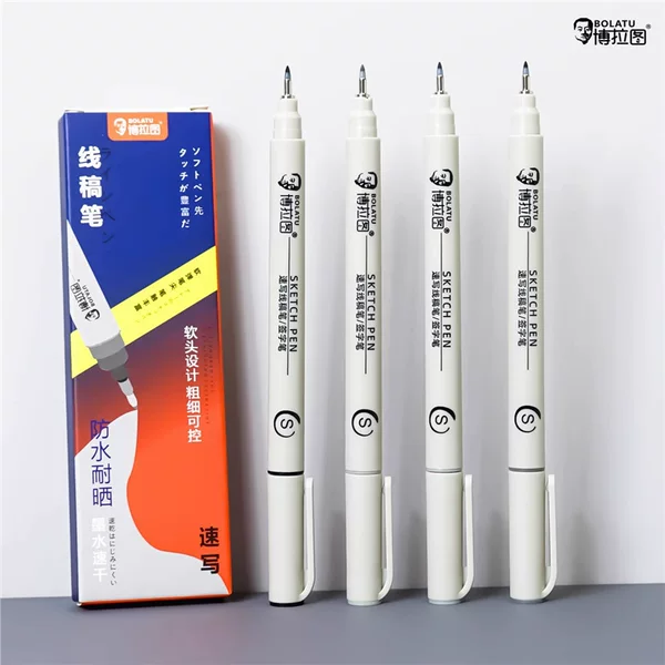 Boratu Needle Tip Pen 0.5mm Student Exam-Specific Quick-Drying Black Pen Cross-Border Continuous Ink Flow Large Capacity Outlining Pen