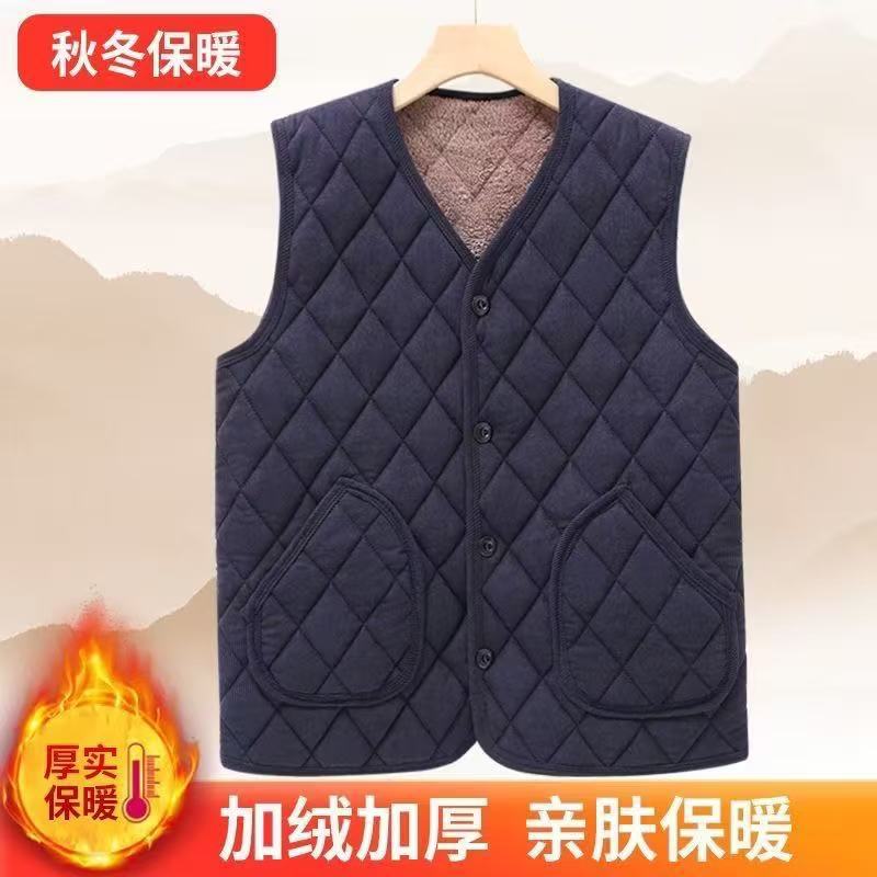 2026 new corduroy vest, fleece-lined and thickened, slim-fit for middle-aged and elderly men, suitable for wearing as an inner layer or outer layer, quilted cotton vest