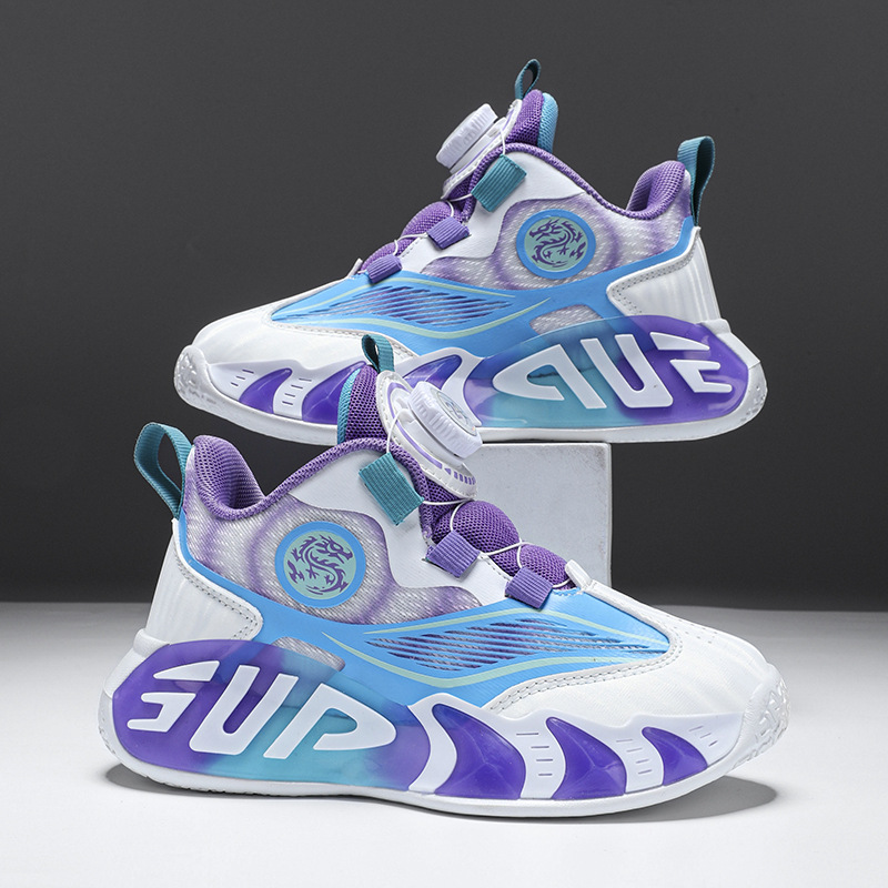 Zapatillas de baloncesto para niñas 2025 primavera nueva malla transpirable hebilla giratoria zapatos deportivos para niñas para niños zapatos para correr con botones