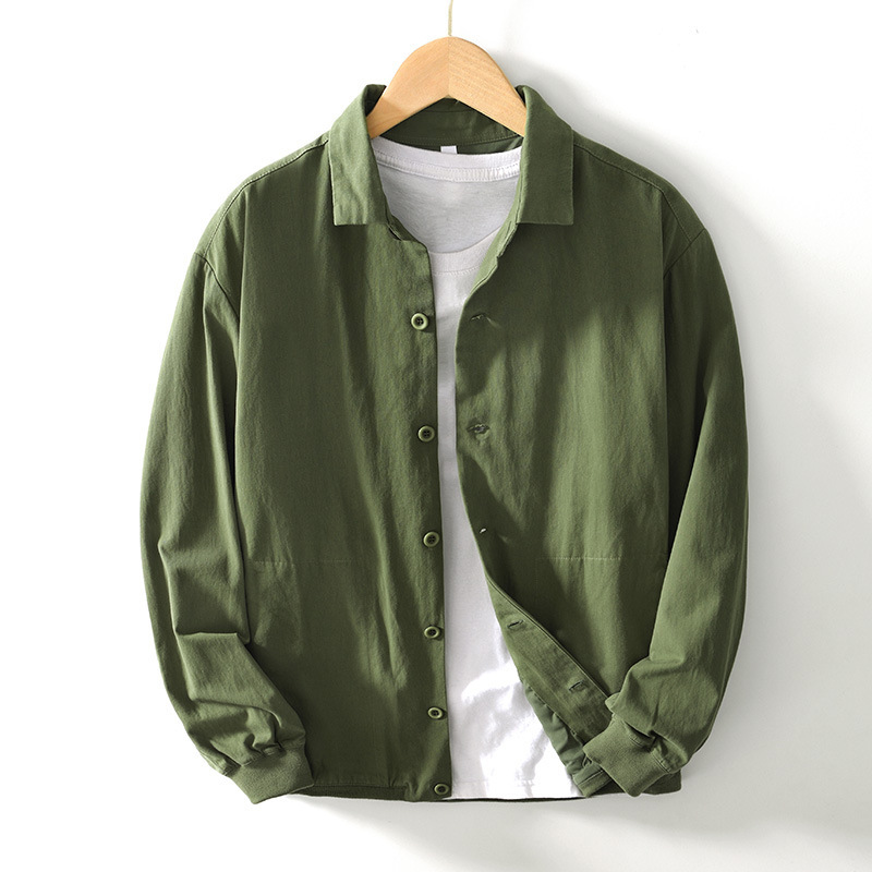 L084 autumn solid color long-sleeved shirt coat retro loose casual pocket baseball uniform one-piece delivery