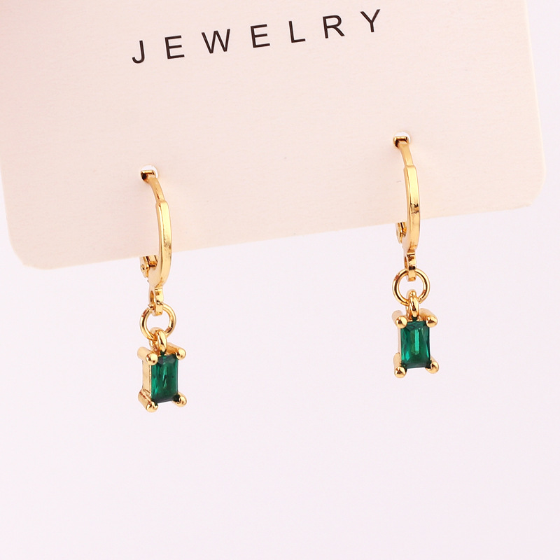Retro Square Copper Gold Plated Inlay Zircon Drop Earrings 1 Pair