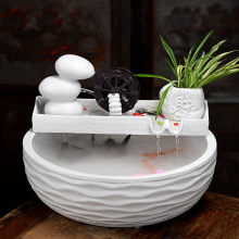 陶瓷流水喷泉摆件水车轮室内景观客厅办公桌招财鱼缸加湿装饰摆设