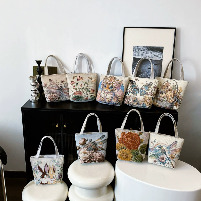 Трансграничная сумка для ведра женская золотая шелковая двухсторонняя вышивка этнический стиль повседневная сумочка модная национальная сумка с принтом бенто