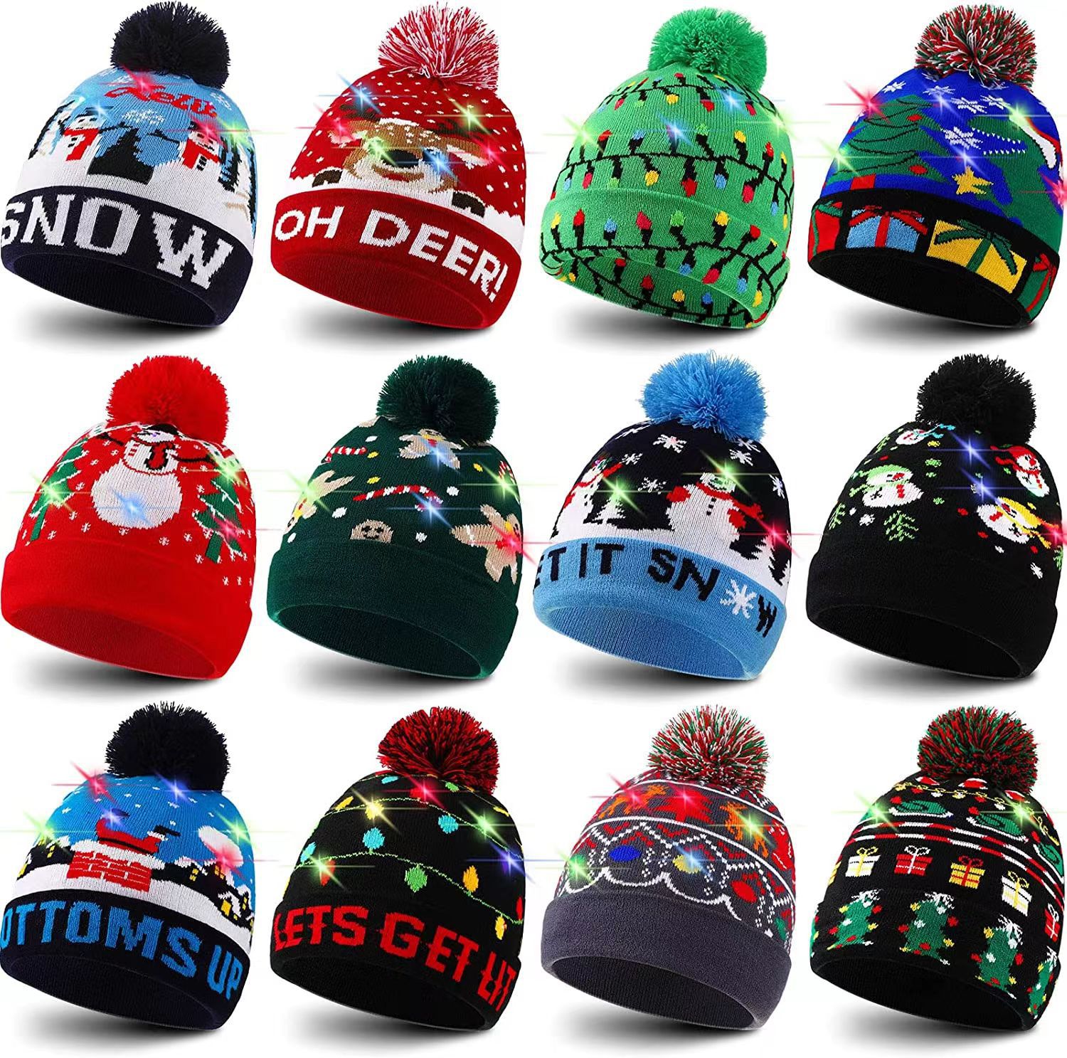 Weihnachtsmütze Garn Acryl Jacquard LED Weihnachtswollmütze Herbst/Winter warme Strick-Weihnachtsmütze_voghion.com