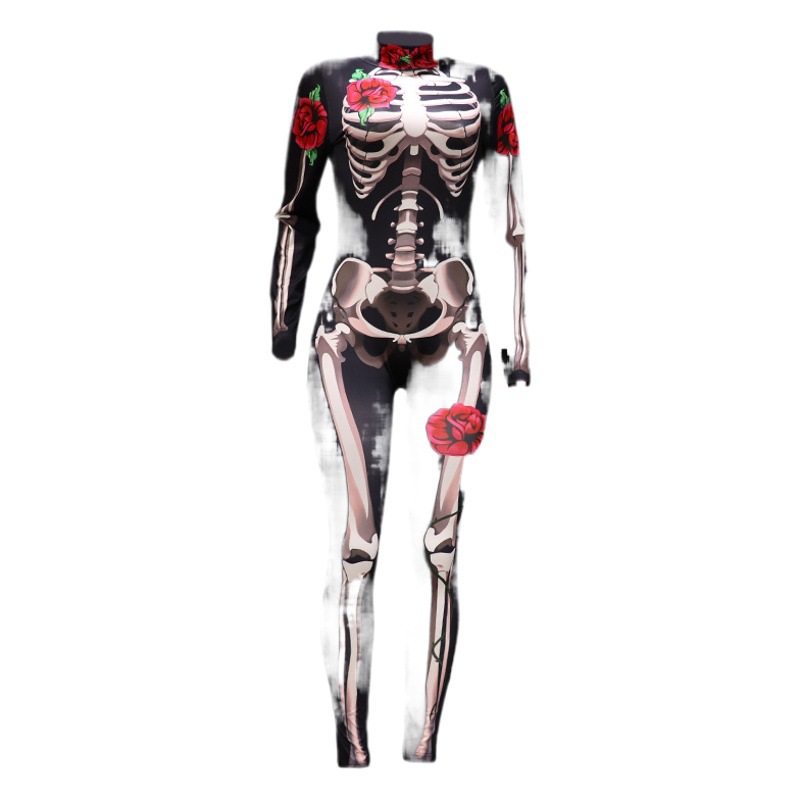 FC637 en stock europeo y americano de Halloween de las mujeres ropa personalidad Cosplay padre-niño traje Rosa esqueleto impreso mono