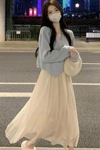 茶系穿搭针织开衫小清新女装套装春秋新款连衣裙两件套森系初恋裙