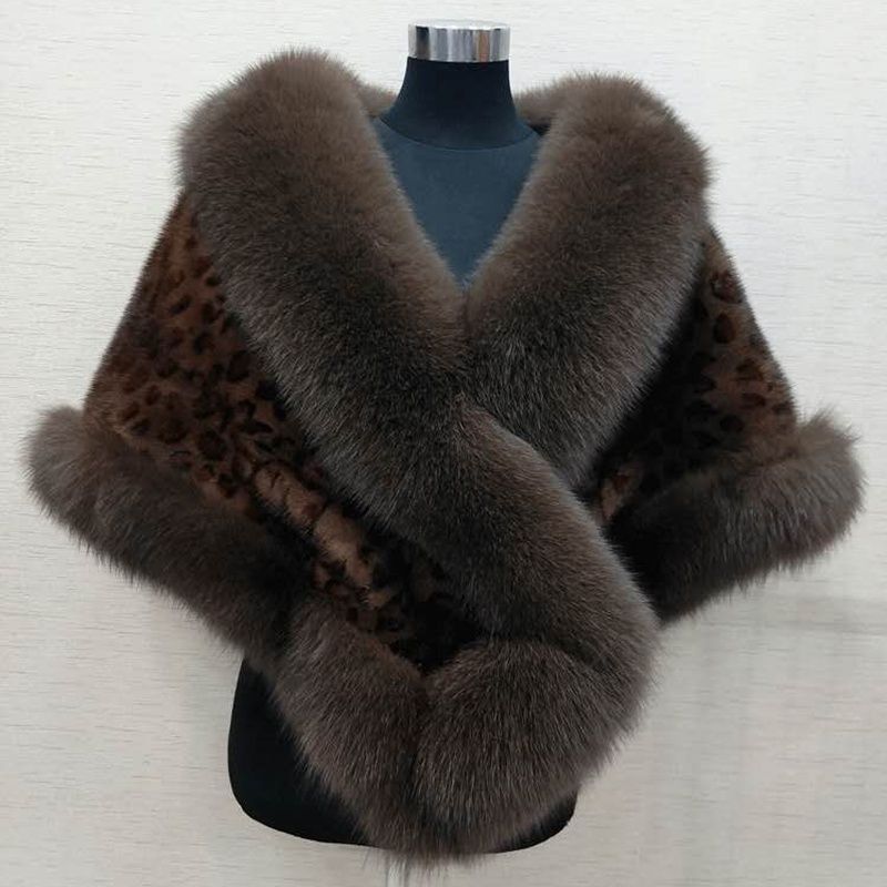 Fur Shawl Outwear Women's 2020 Winter New Imitation Mink Fur Fox Fur Collar Dress Cheongsam Leopard Print Cloak