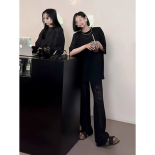 T5C Korean Style Lazy Style Relaxed Suit Women's 2025 Summer New T-Shirt High Waist Casual Wide Leg Pants Two Pieces