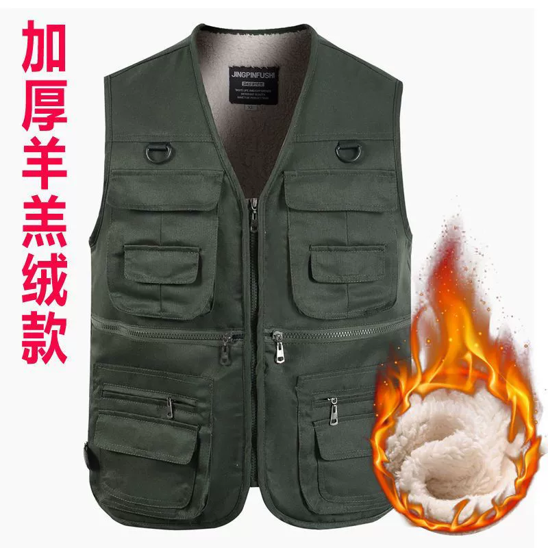 Осенне-зимний хлопковый и утолщенный жилет для среднего и пожилого возраста на плечо мужской жилет для фотосъемки для рыбалки с несколькими карманами, жилет для папы больших размеров