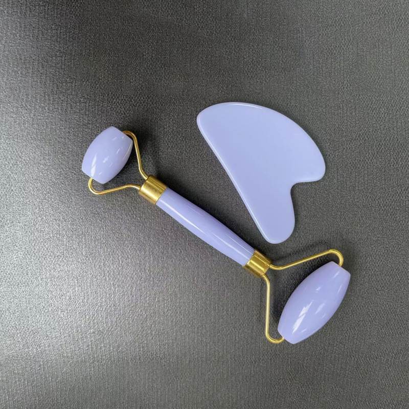 Rostro Masajeador de rodillos de doble cabezal de plástico de cristal rosa Masajeador de ojos faciales en forma de corazón Juego de combinación de raspado image 9