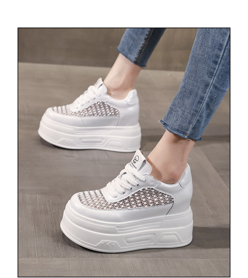 Giày sneaker nữ đế dày lưới thoáng, phối đá rhinestone, tăng chiều cao — màu trắng chi tiết 15