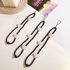 簡約愛心手機掛繩手機殼掛鏈手機鏈串珠相機耳機套鏈條女款圓珠