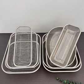 不锈钢方篮漏盘冲孔方盘方形沥水篮洗菜盆水果篮刀叉筷收纳盒果蔬