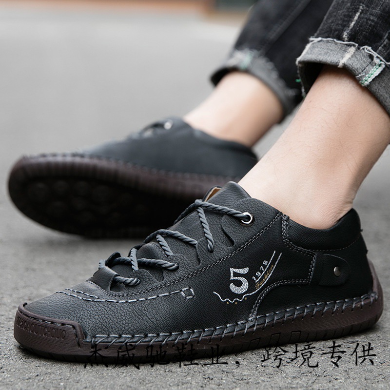 Cross-border New plus size Men's New Hand-stitched Casual Shoes Men's Low-top Business Casual Leather Shoes