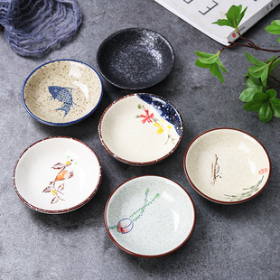 Japanese Style Ceramic Small Dish Creative Hand-painted Seasoning Dish Vinegar Dish Soy Sauce Dish Household Dip Dish Small Dish Dish