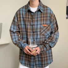 格子衬衫男春秋宽松高级感痞帅长袖衬衣慵懒chic加肥加大控价79元