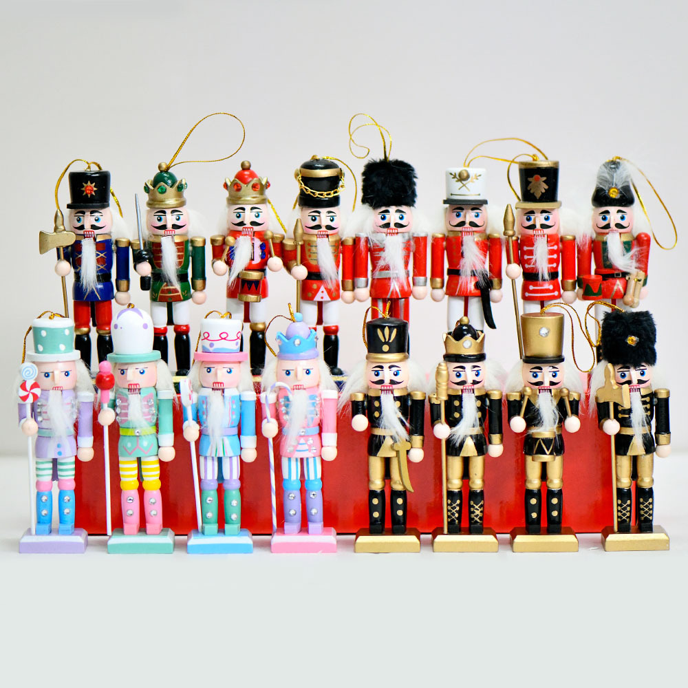 Tráfico fronterizo de madera cascanueces soldados adornos 13cm set tetra dopamina colgante árbol de Navidad hogar marionetas rey