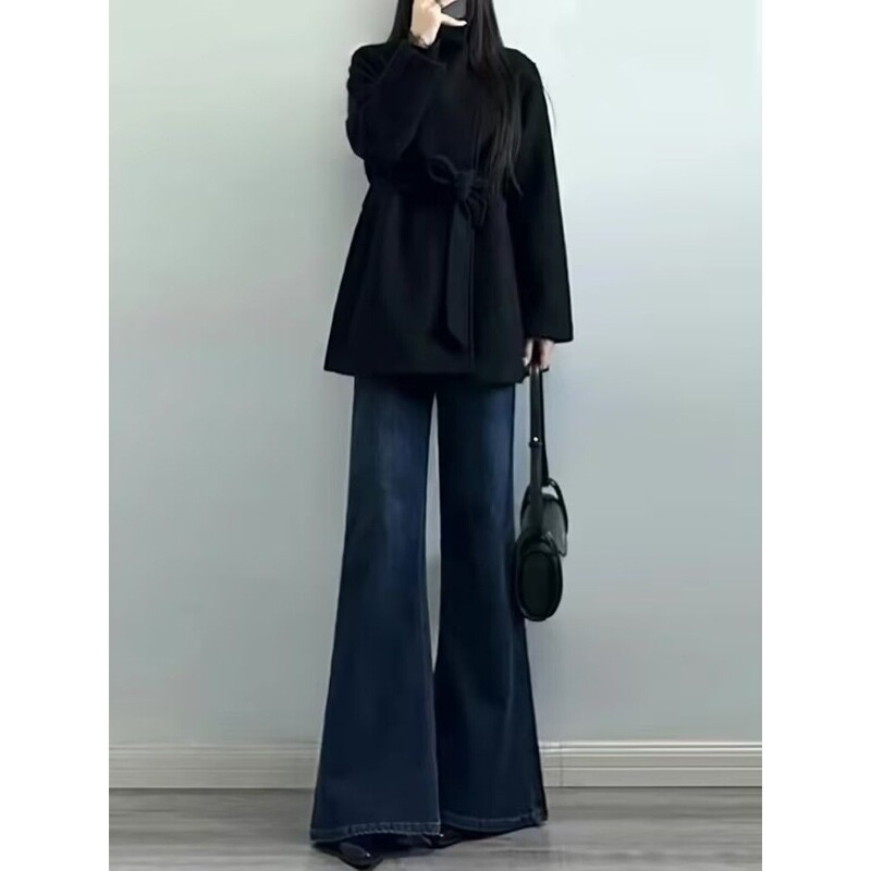 Women's Spring New Style Flared Jeans That Don'T Hug the Legs, Cover the Hips, Are Stretchy, High-Waisted, and Slimming, Paired with High Heels