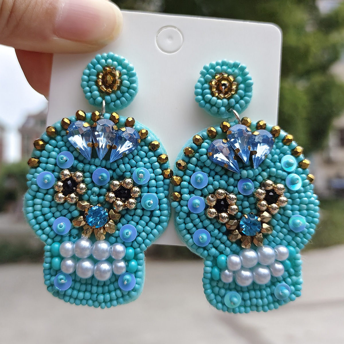 1 Pair Fashion Skull Beaded Resin Earrings display picture 4