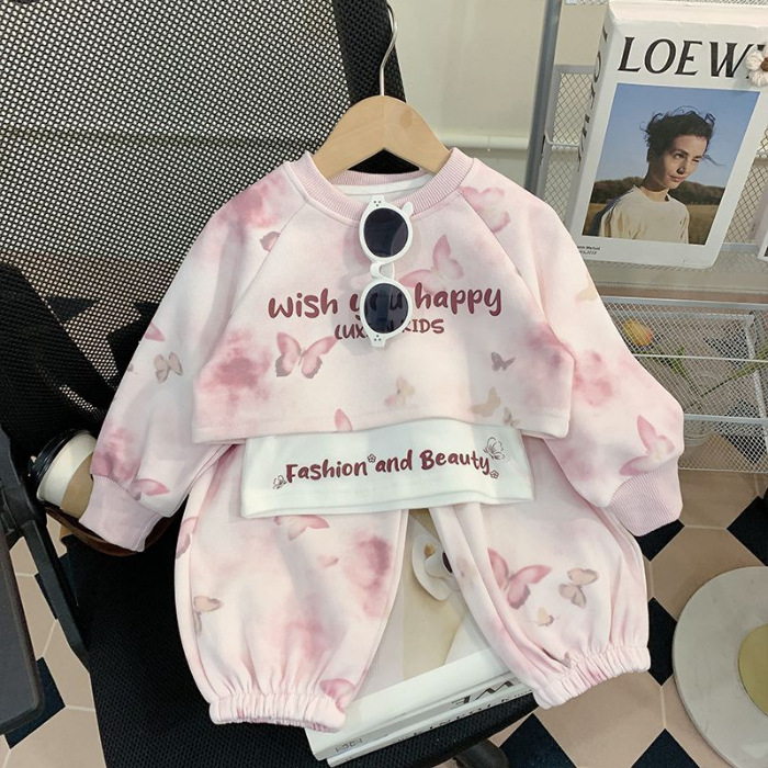 Trajes para niñas primavera y otoño 2024 nuevo estilo estilo occidental ropa de moda para niños ropa de bebé de tres piezas ropa de otoño para niños