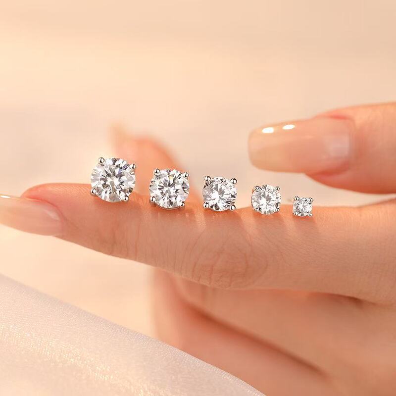 European and American Cross-Border Classic Simple Four-Claw Round Imitation S925 Sterling Silver Zircon Earrings for Women with Diamond-Encrusted Ear Piercing Earrings for Women European and American Cross-Border Classic Simple Four-Claw Round Imitation S925 Sterling Silver Zircon Earrings for Women with Diamond-Encrusted Ear Piercing Earrings for Women
