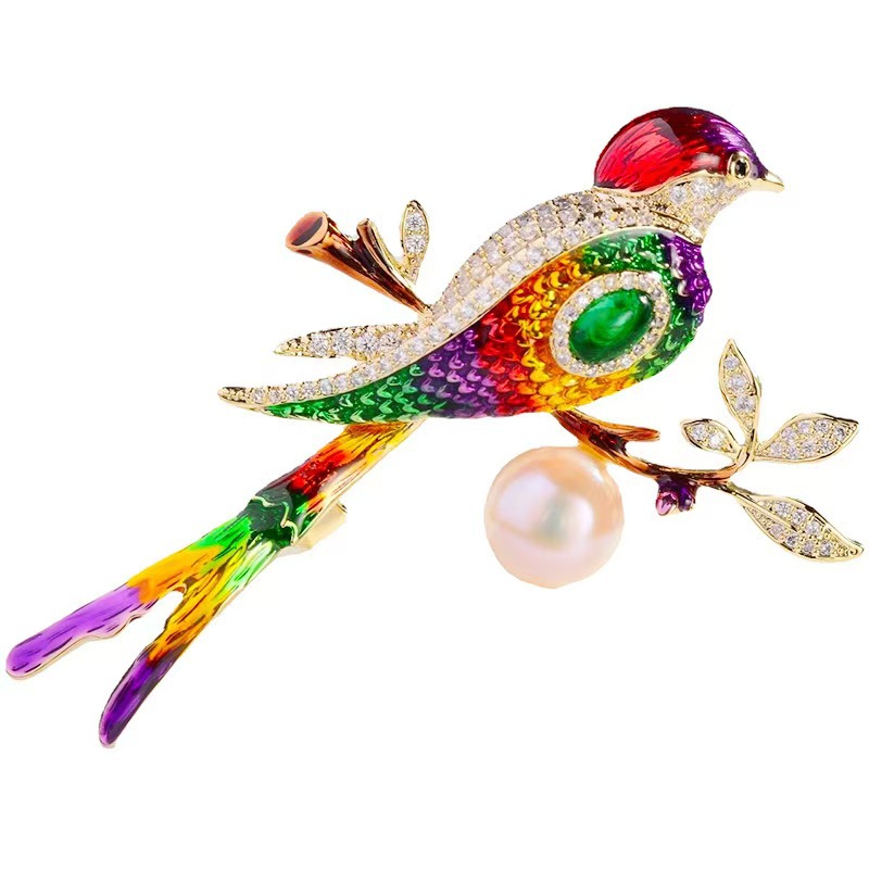 Chinese Style Enamel Magpie Brooch Advanced Sense Mixed Color Animal Corsage Accessories Cheongsam Pins Direct for Cross-border