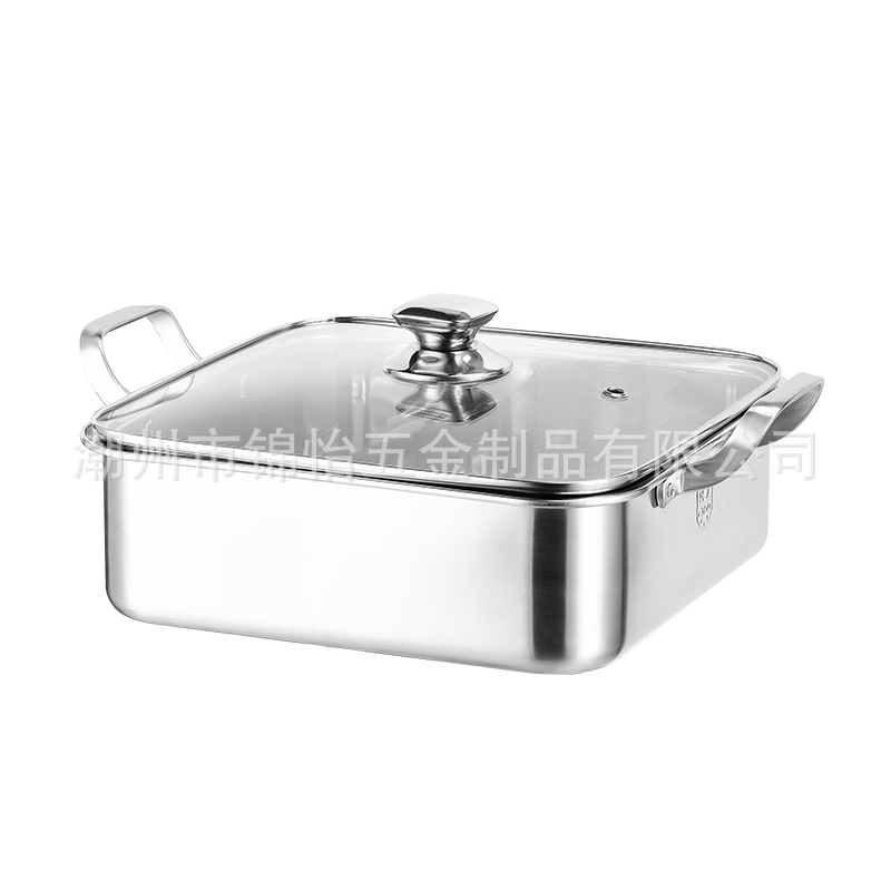 Cuadrado mandarín pato olla 304 de acero inoxidable olla caliente olla de sopa de gran capacidad olla de carne separada de dos sabores suministro directo de fábrica