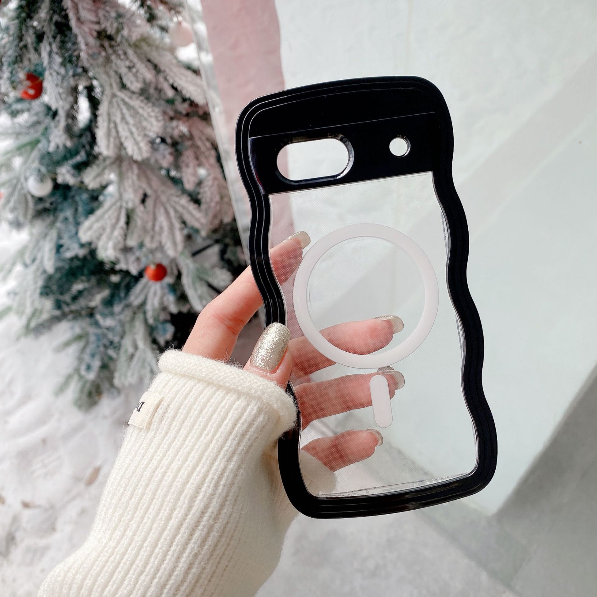Magnetic Wave Pattern Transparent Case For Google Pixel 9 9 Pro_voghion.com