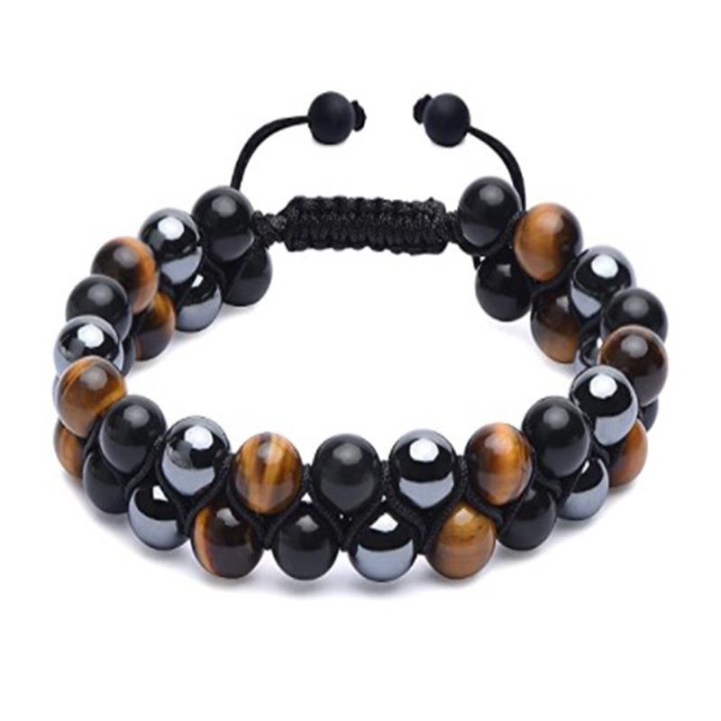Europeo y americano transfronterizo natural Tigre ojo ágata piedra tejida pulsera de los hombres tejido ajustable imán negro pulsera de cuentas