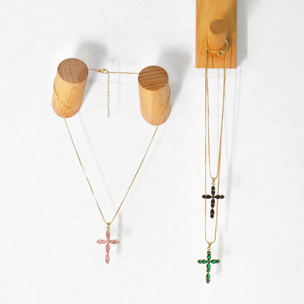 Fashion Colorful Zircon Cross Hip Hop Diamond Copper Necklace