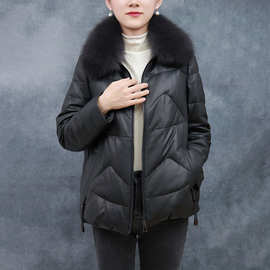 冬季新款女士短款真皮绵羊皮羽绒服狐狸毛领韩版宽松加厚保暖外套