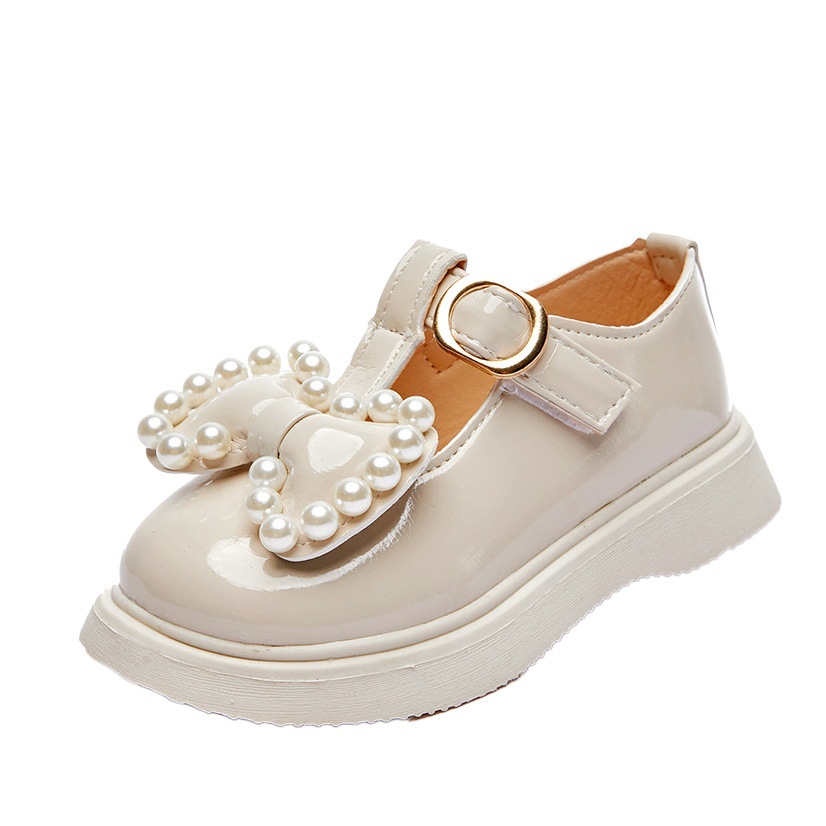 Zapatos de la princesa de las niñas arco perla zapatos de cuero niña retro solo zapatos 2023 primavera y otoño nuevo