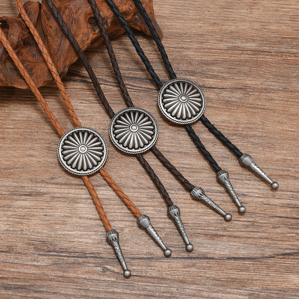 复古  古银波洛领带男款编织绳项链西部牛仔风吊坠配饰男女通用