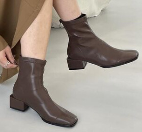 브라운 609 골드 9 스퀘어 토 부츠 4 힐 하이 플러스 벨벳