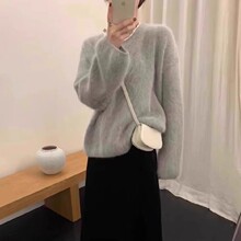 软糯奶fufu仿水貂绒套头毛衣女秋冬外穿宽松慵懒毛茸茸针织上衣潮