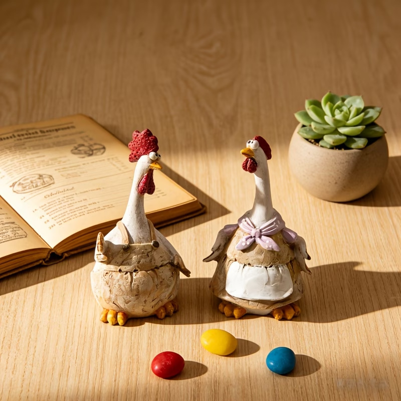 Charming Resin Chicken Figurine, American Country Style, Perfect for Decorating Your Desk or Living Room Bookshelf