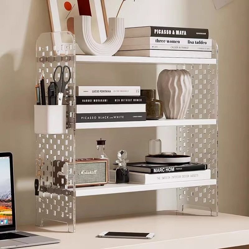 置物架办公桌学生书架桌面书桌收纳分层小型书柜工位洞洞简易