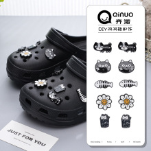 原创洞洞鞋配饰可爱小黑猫鱼骨头鞋花鞋扣配件diy装饰扣适配crocs