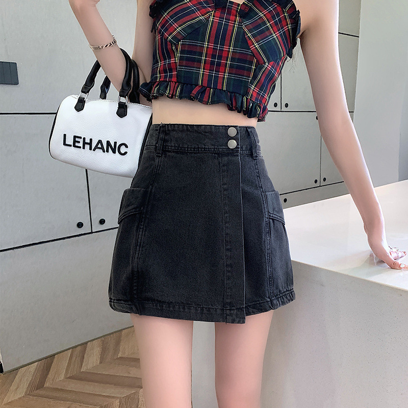 High-Waisted Irregular Denim Shorts for Women, New Autumn Style, Pear-Shaped Body Design, A-Line Skirt Pants