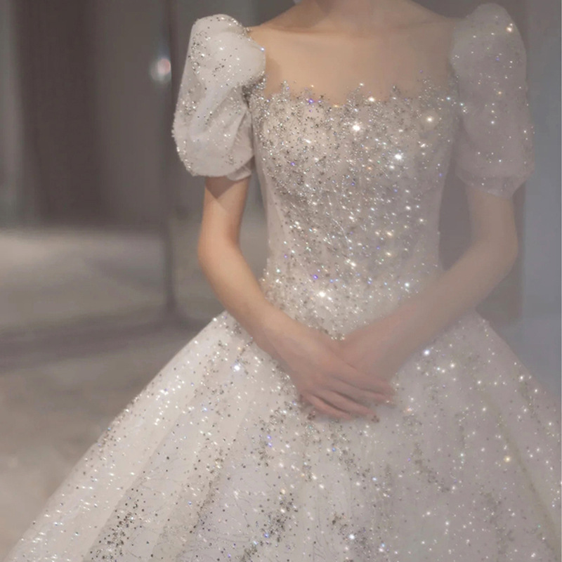 Vestido de novia estilo francés, nuevo modelo 2026, vestido principal con elaborada artesanía, estilo corte grandioso y elegante, cola larga, apto para novias embarazadas.
