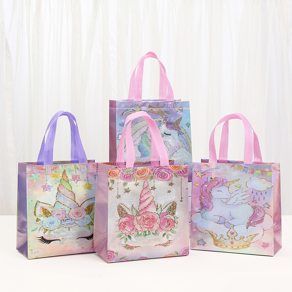 无纺布卡通印花独角兽彩色手提袋派对礼物包装袋节日礼品袋批发