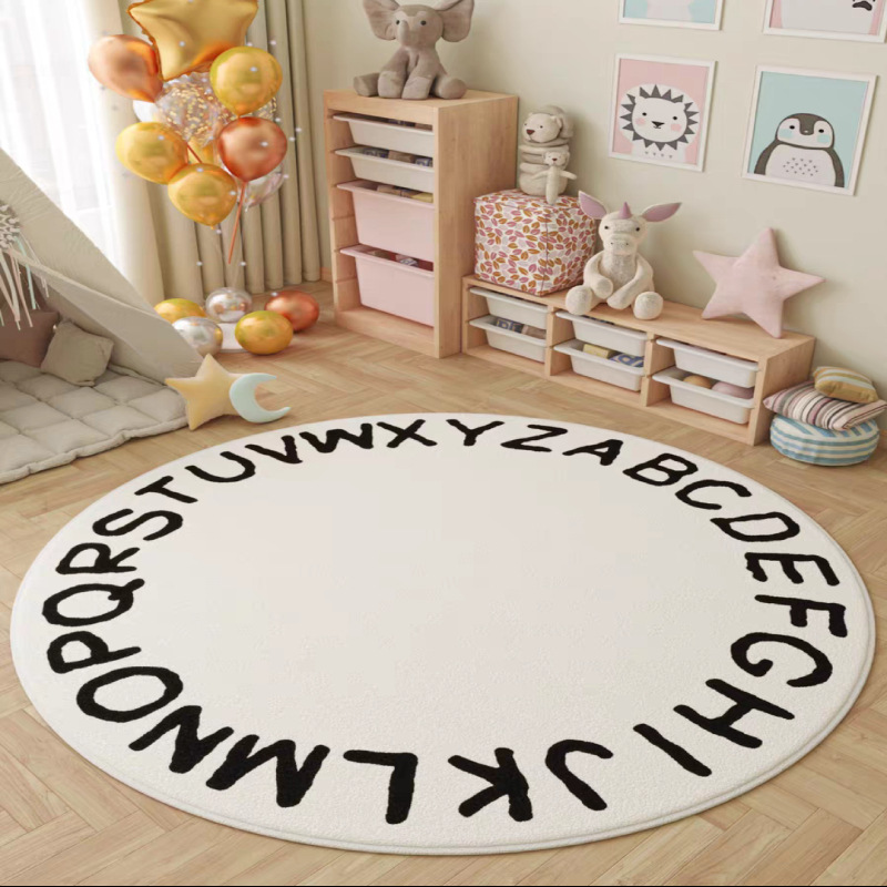 Cartoon cashmere-like carpet children's room carpet round reading area computer chair Mat bedroom bedside blanket climbing mat