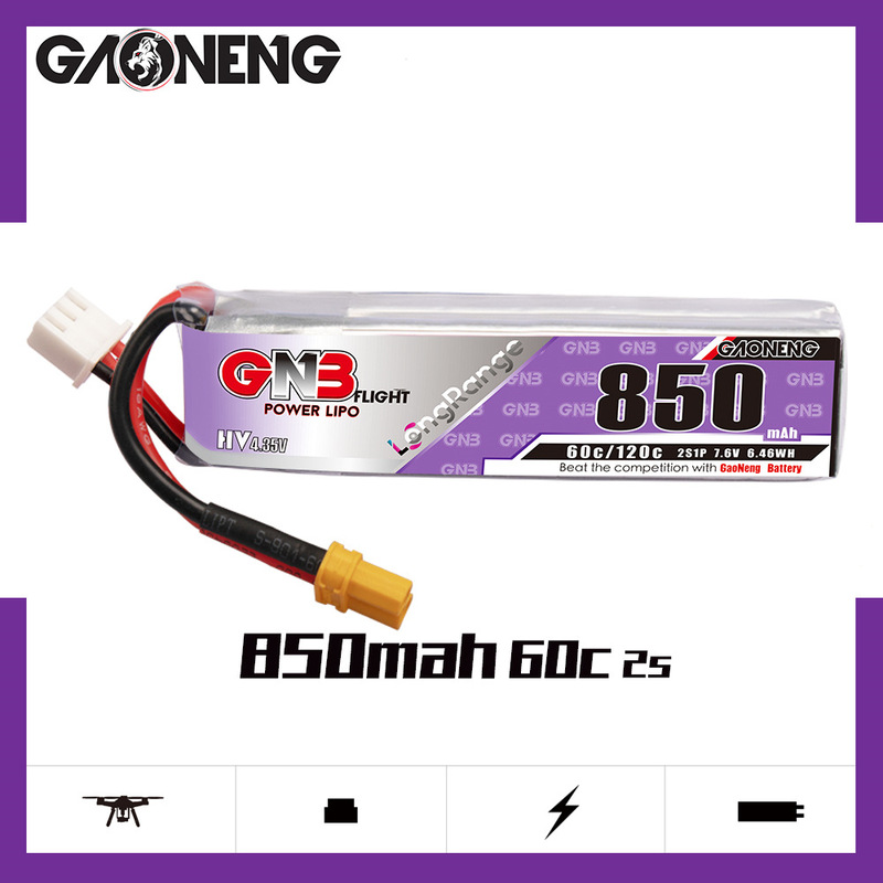 GNB High Energy 850mAh 2S 7.6V 60C Indoor Flying MaChine AirCraft Model Drone FPV Toy Lithium Battery HV